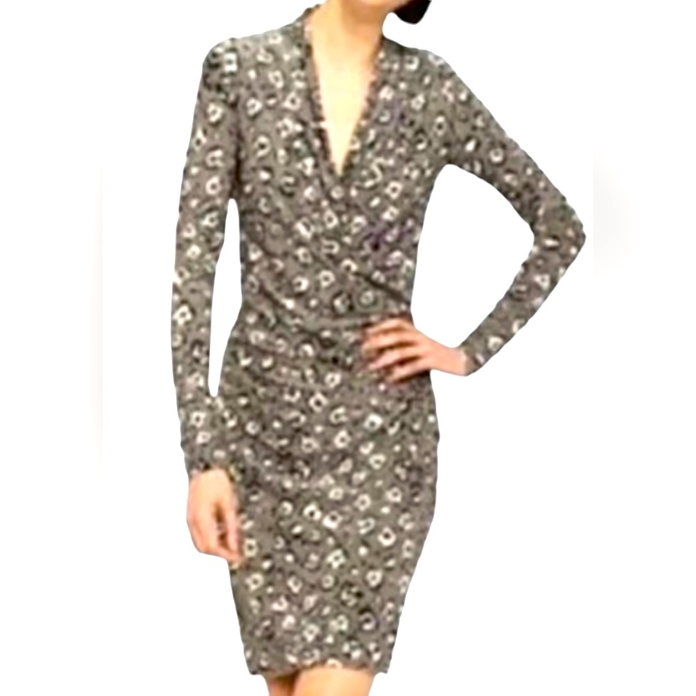 Norma Kamali Faux Wrap Dress Gray Leopard Print Sz S
